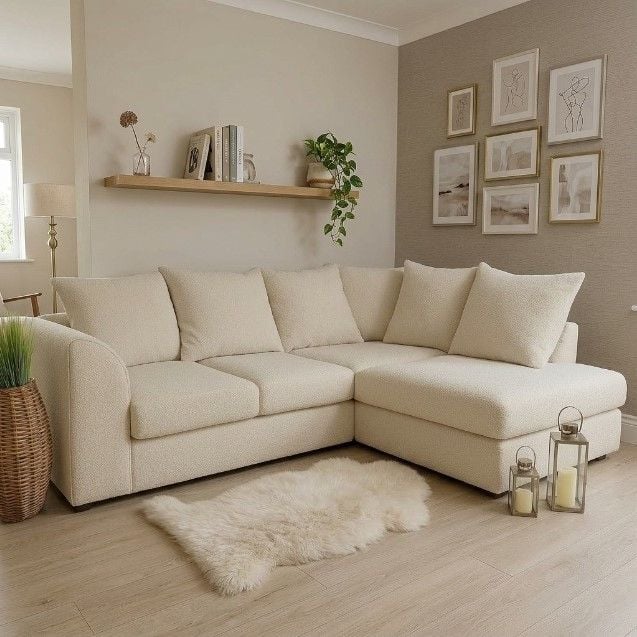 Soft 4 Seater Teddy Fabric Couches Left/Right Hand Sofas - Scatter Back Deep Couch for Living Room