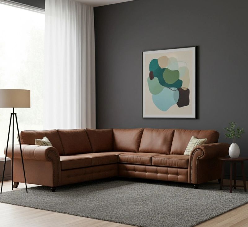 Oakland Suede Leather Brown 2c2 Corner Sofa~ Chesterfield Couch