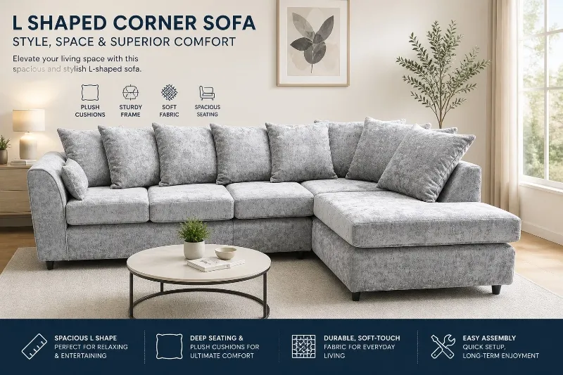 Corner Light Grey Chenille Alaska 5&6 Seater sofa Modular Left/Right Hand couch