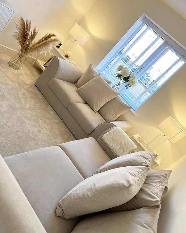 Plush Velvet Cream 3+2 Seater Sofa Suite