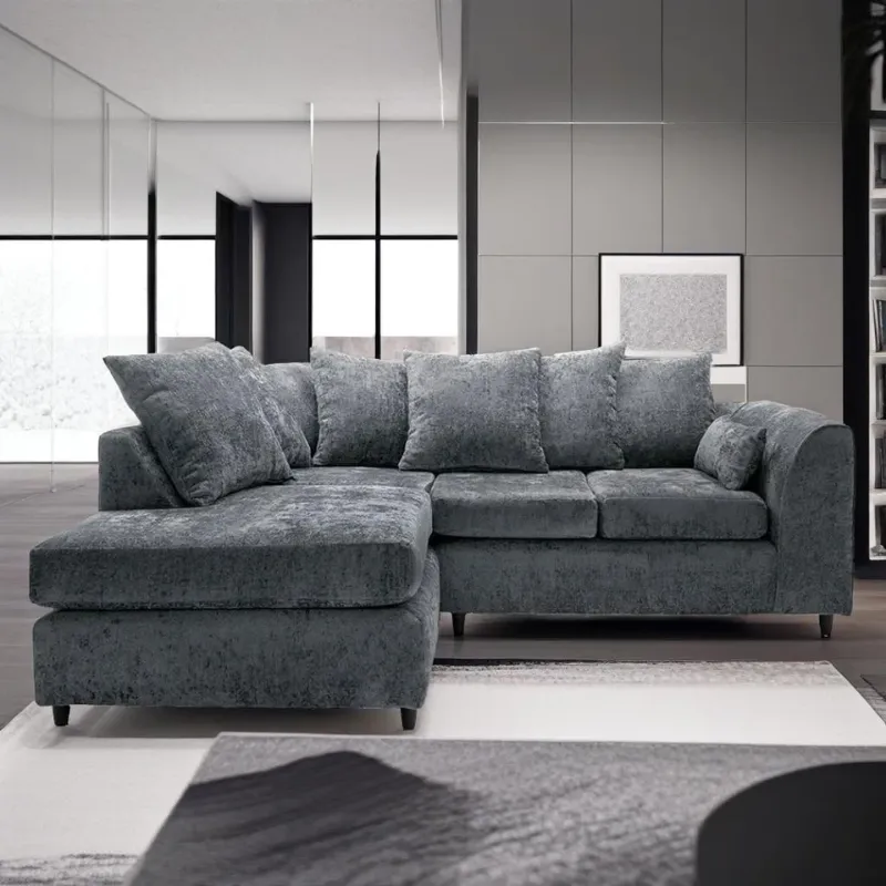 Dark Grey Alaska Fabric Corner Sofa Sectional l-Shape Left/Right Hand Sofa Suite