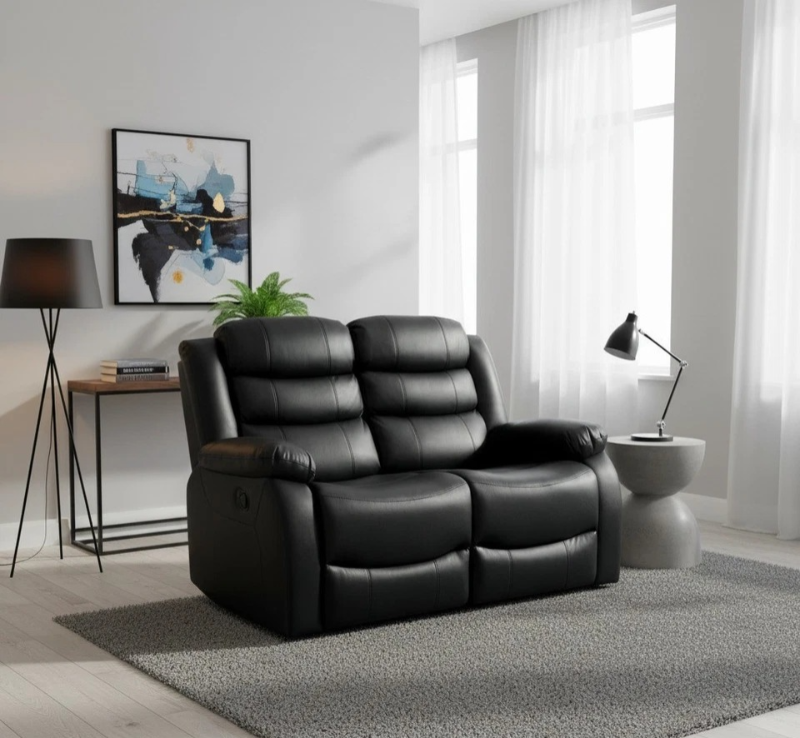 Roma Recliner Sofa Set 3+2 Seater Black Faux Leather Lounge Suite Couch Manual Recliner