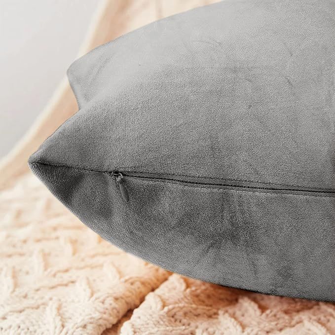 Pack of 1 2 3 4 Plush Velvet Cushion with Covers Light Grey Soft Sofa Pillows UK