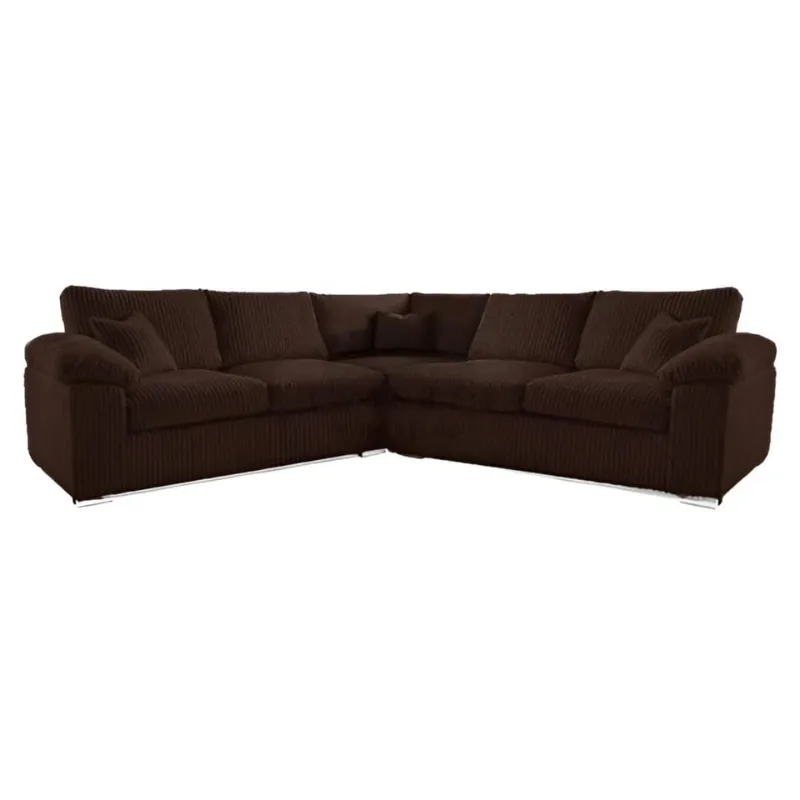 Chocolate Brown 3 Piece Corner Sectional  Couch Jumbo Cord  Facbric 5 Seater Suite