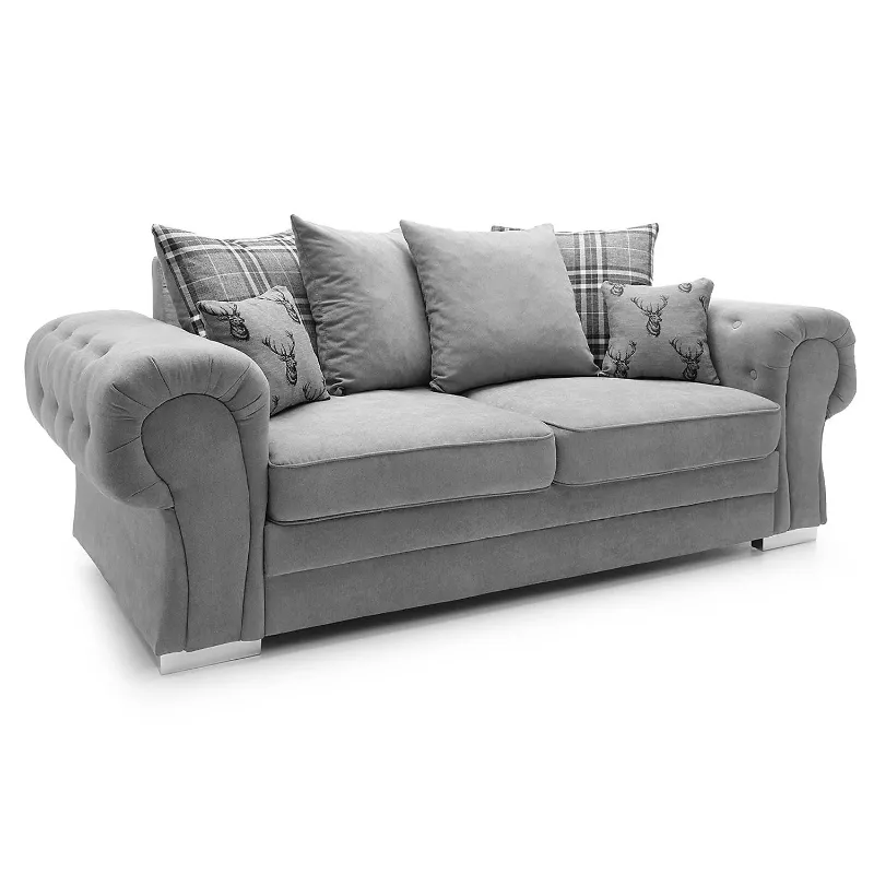 3+2 Seater Sofa Set Scatter Back Chesterfield Verona Couch Comfortable Scatter Back Couches, Grey Dual Arm