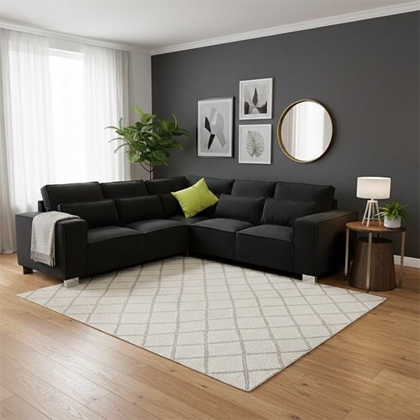 Black Premium Plush Velvet Modular Sofa 2C2 Sloane Model with Full Back Cushions for Extra Comfort Spacious & Family-Friendly Couch
