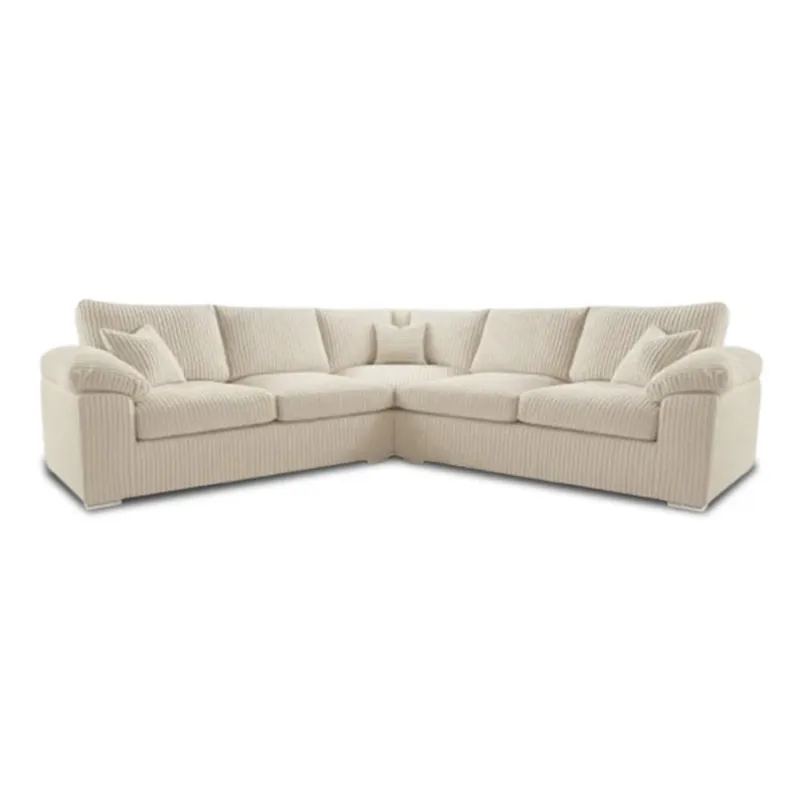 2C2 Sectional Sofa Cream L-Shape 5 Seater Corner Jumb Cord Couch