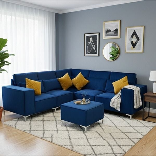 5 Seater Midnight Sofa  Elegant Deep Seat Family Sofa with Soft Cushioned High Back Design Plush Velvet 2C2 Couch