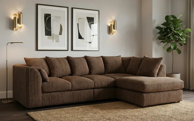 Soft Jumbo cord 5 Seated L/R L shape Corner Sofa Suite Set Brown