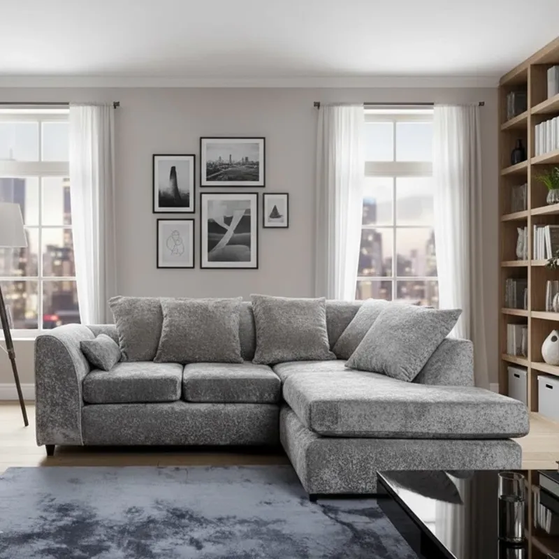Modern Light Grey Chenille l-Shape 4 Seater Sofa Left/Right Hand Scatter Cushions Couch