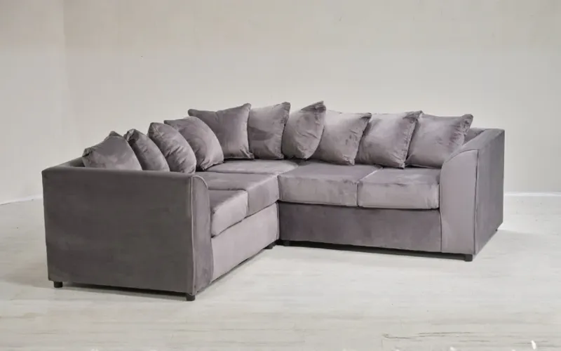 Grey 5 Seater Corner Sofa L Shape Plush Velvet Couch with Scatter Cushions Modern