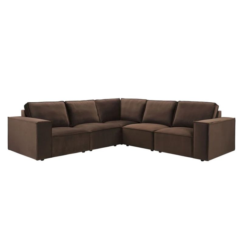 Chocolate Brown Velvet 5 Seater Corner Sofa with Reversible Chaise