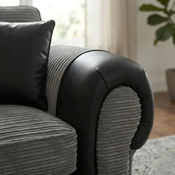 Tango Corner Sectional Couch Jumbo Cord 3 2 Seater Sofa Grey/Beige Arm Chair