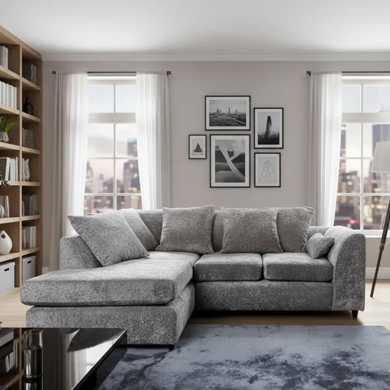 Modern Light Grey Chenille l-Shape 4 Seater Sofa Left/Right Hand Scatter Cushions Couch