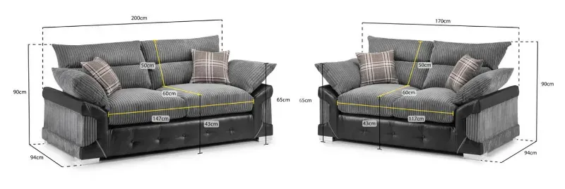 Logann 3+2 Sofa,  Grey 3 and 2 Seater Sofa Suite - Contemporary Lounge Sofa Set