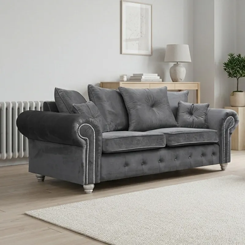 Ashwin Grey 3 Seater  Chesterfield Sofa