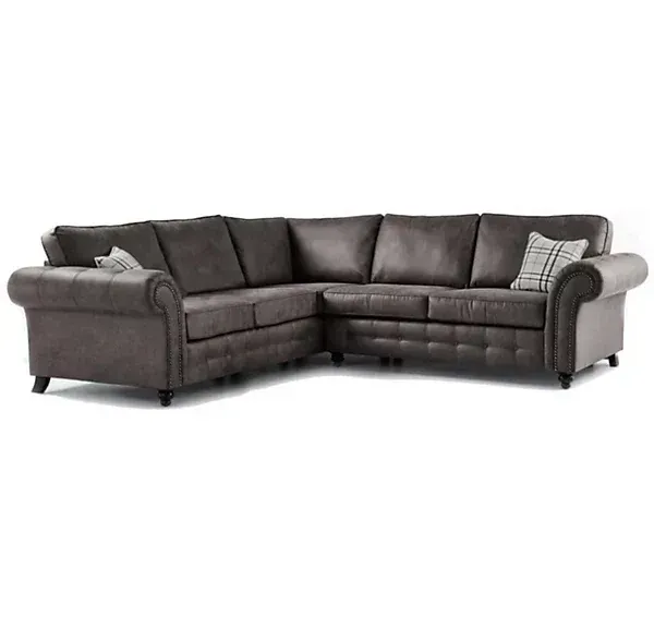 Oakland Black Faux Leather Chesterfield Corner Sofa - High Back Cushion Sofa for Living Rooms