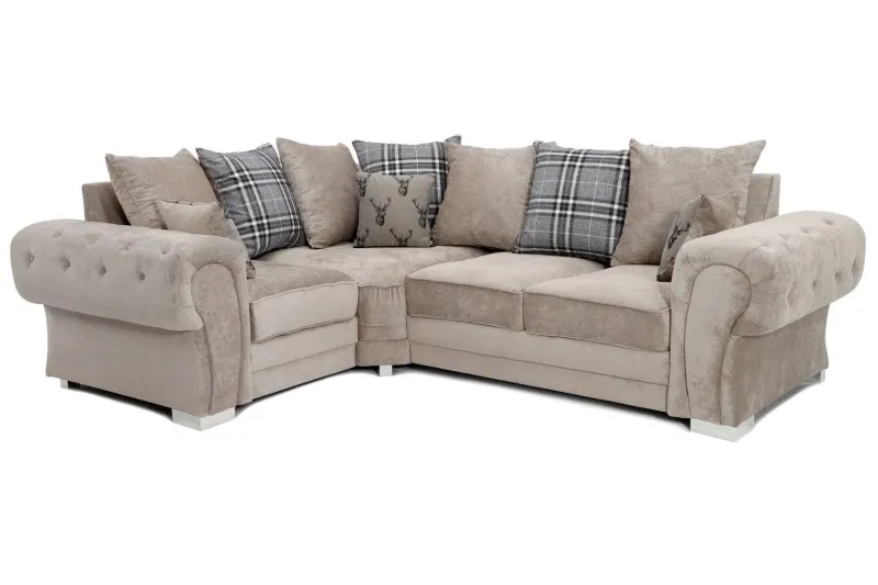 L Shaped 4 Seater Couch, Verona 2 C 1 Corner Sofa, Modular Dual Arm Corner Suites, Beige R/L Hand Couches, Soft Fabric Scatter Back Cushions Sofas for Living Room