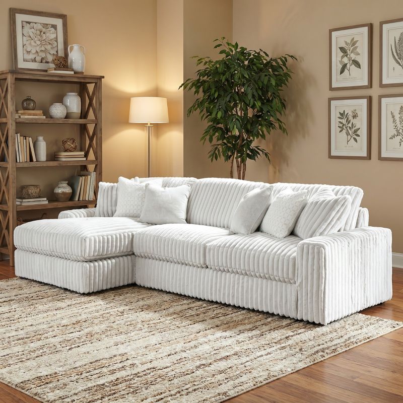 Stupendous 2PC Sectional  Couch l-Shape Cream Corner LEFT/RIGHT Hand Sofa