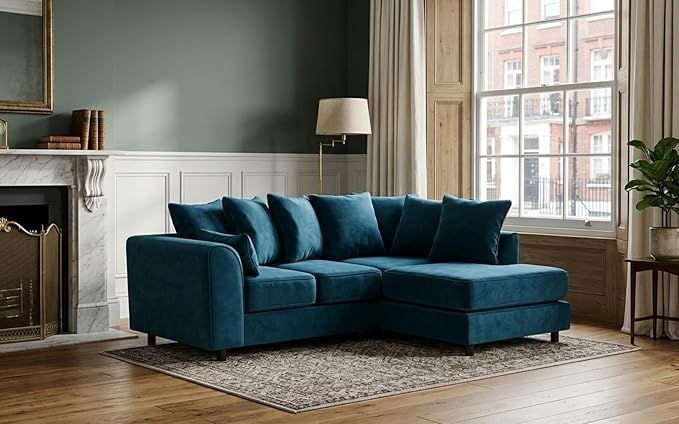 Brooklyn Plush Velvet Corner Sofa – Luxury 4 Seater L-Shape Sofa Suite with Premium Fiber Filled Cushions, Modern Deep Seating & Right or Left Hand Facing  for Living Rooms