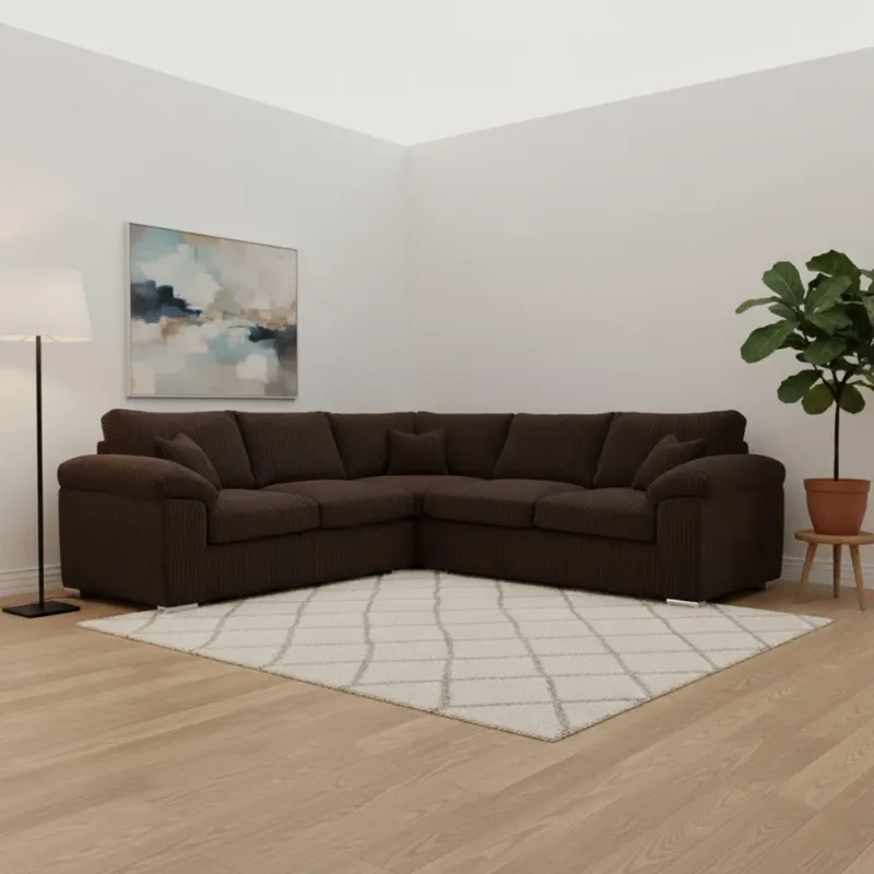 Chocolate Brown 3 Piece Corner Sectional  Couch Jumbo Cord  Facbric 5 Seater Suite