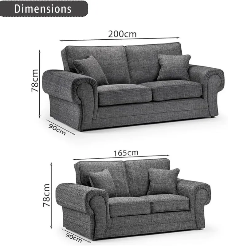 3 2 Seater Sofa Set Formal Back Comfy Chesterfield grey Large Footstool Chair