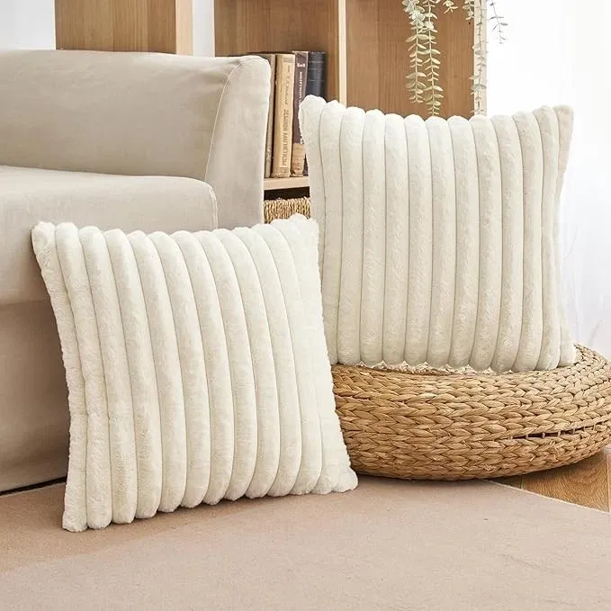 Soft Cushions Set 1,2 £ 4 Cream Square Cushion with Covers For Modern Sofa