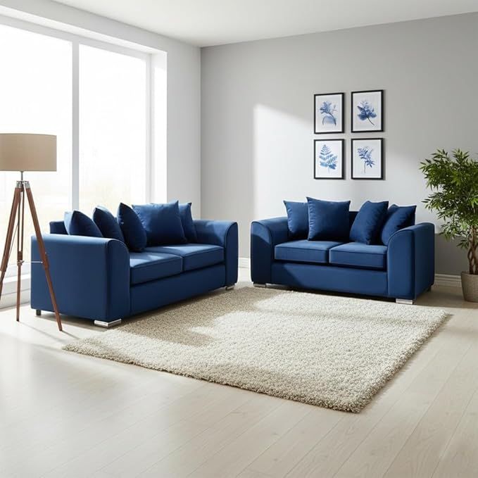 Victoria Modern Plush Velvet 3 + 2 Sofa Suite Blue