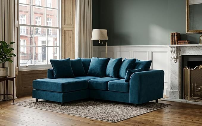 Brooklyn Plush Velvet Corner Sofa – Luxury 4 Seater L-Shape Sofa Suite with Premium Fiber Filled Cushions, Modern Deep Seating & Right or Left Hand Facing  for Living Rooms