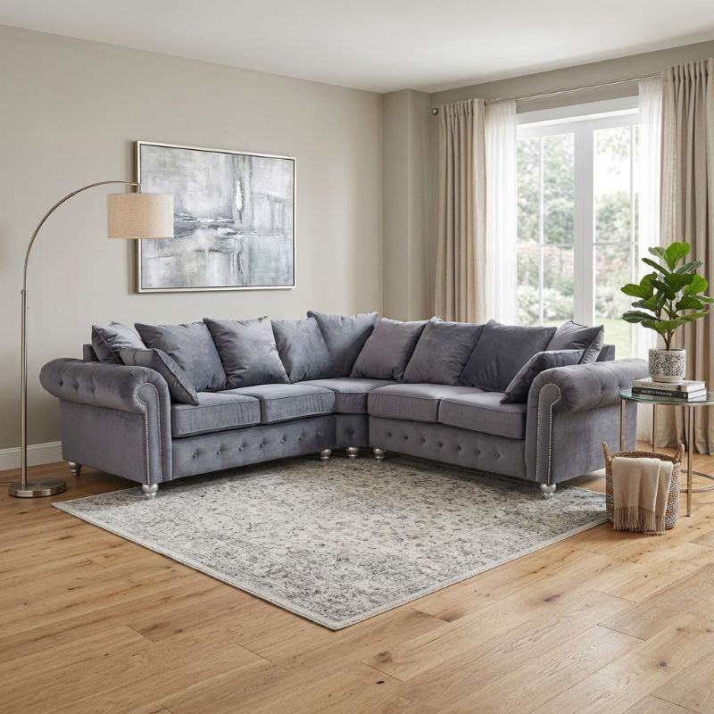 Large Olympia corner sofa Plush Velvet Chesterfield 5 Seater Sofa Set