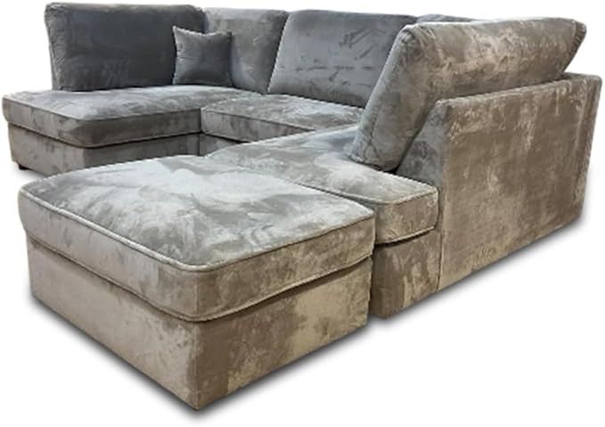 Large U Shape Cinema Sofa - Plush Velvet U Shape Grey Sofa with Foot Rest / Sofa Bed
