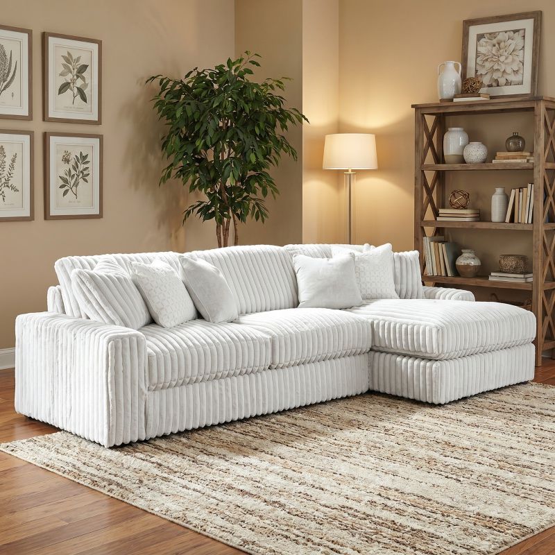 Stupendous 2PC Sectional  Couch l-Shape Cream Corner LEFT/RIGHT Hand Sofa