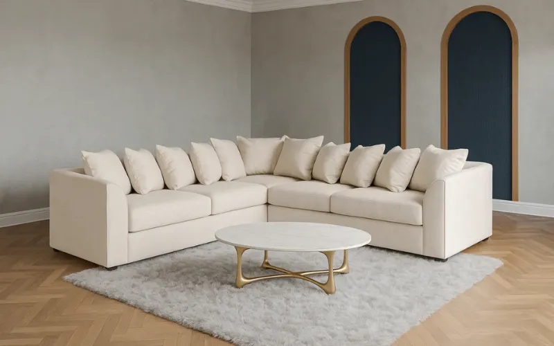 Cream L Shape Sectional Corner Sofa 5 Seater Plush Velvet Couch