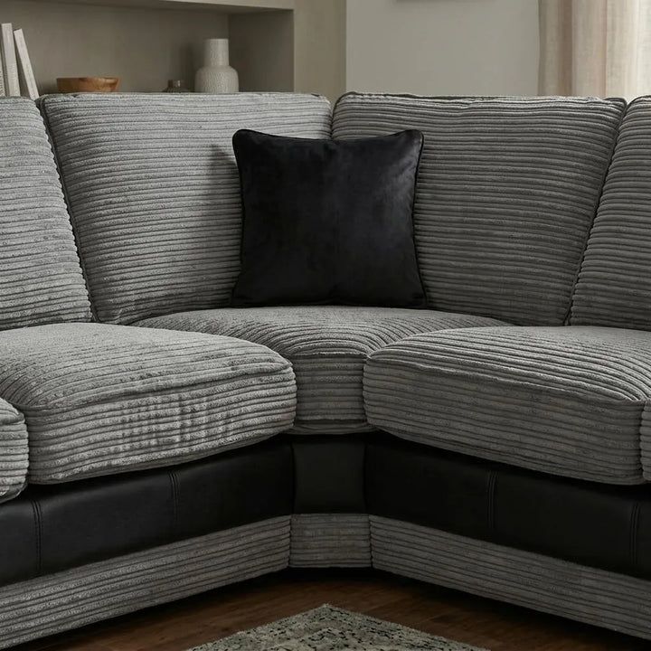 Tango Corner Sectional Couch Jumbo Cord 3 2 Seater Sofa Grey/Beige Arm Chair