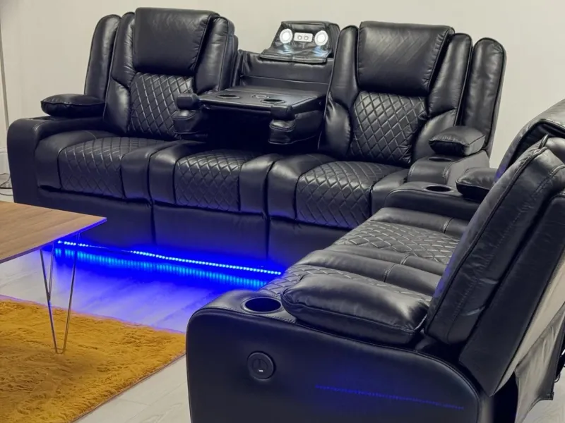 Electric Recliner 3+2 Sofa Set Orlando Black Leather | USB, LED and Cupholders