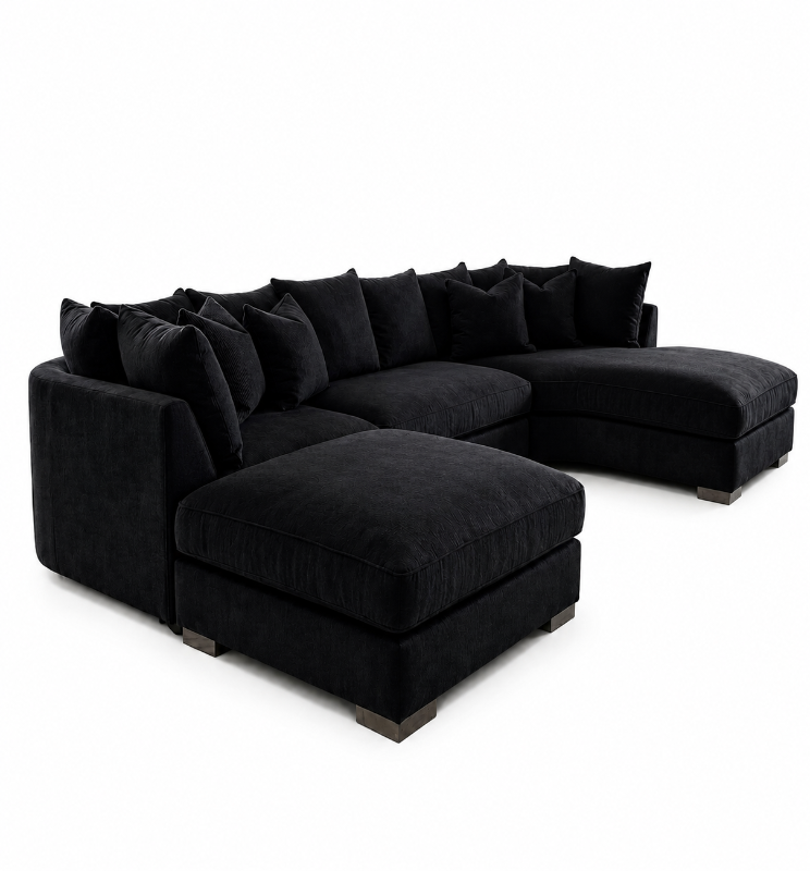 U-Shape | Bishop Black Corner Sofa | Large Luxury Fabric Corner Sofa Suite with Deep Comfortable Seating