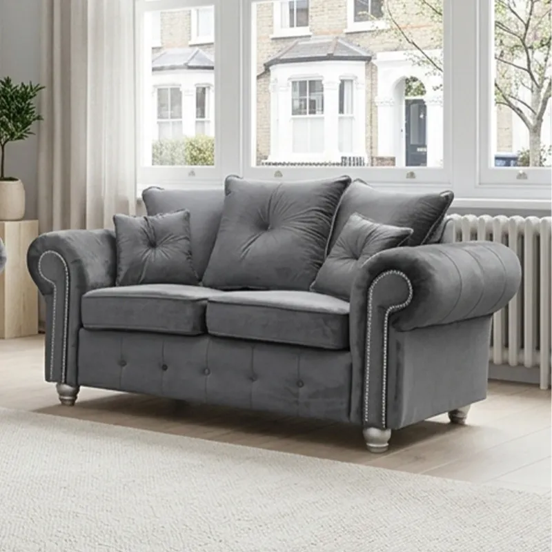Ashwin Grey 2 Seater Chesterfield Sofa