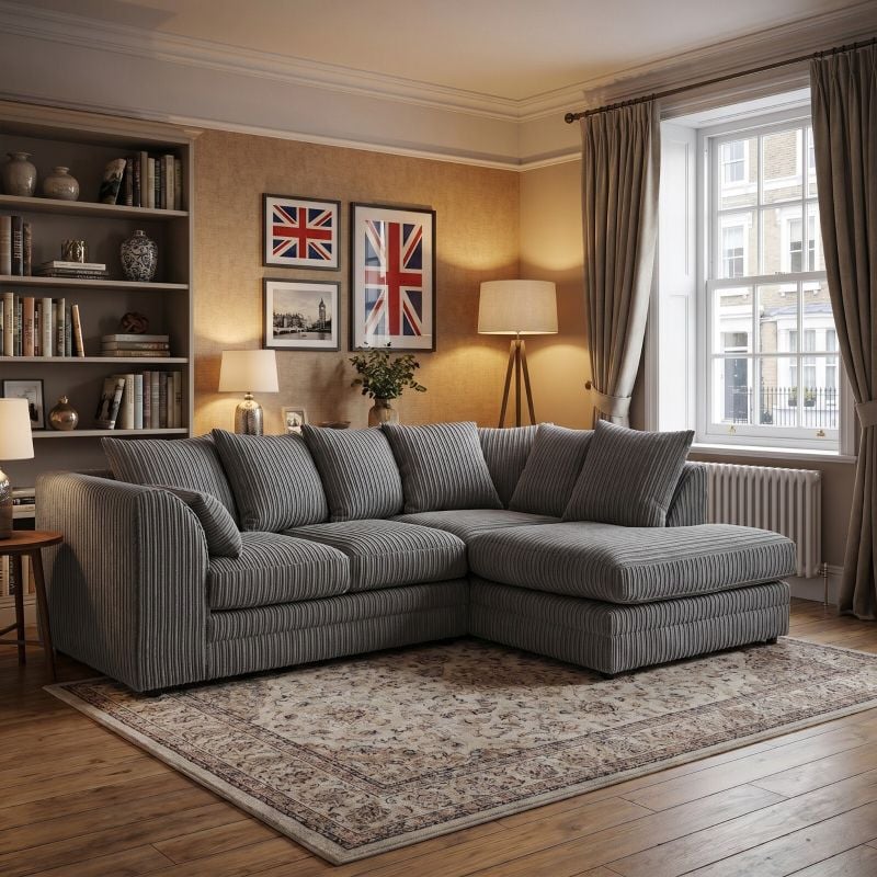 Dylan Corner 4 Seater Left Hand    Right Hand Facing l-Shape GREY Jumbo Cord Sofa