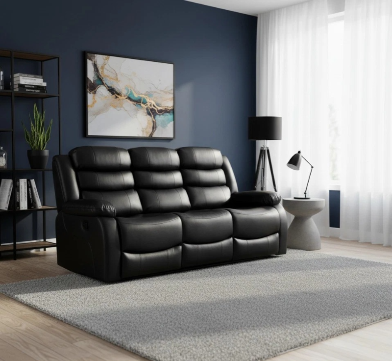 Roma Recliner Sofa Set 3+2 Seater Black Faux Leather Lounge Suite Couch Manual Recliner