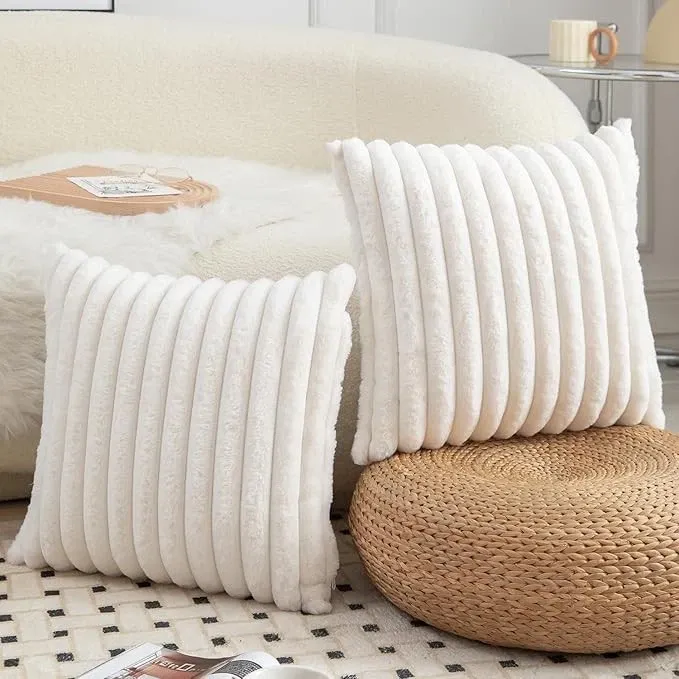 Soft Cushions Set 1,2 £ 4 Cream Square Cushion with Covers For Modern Sofa