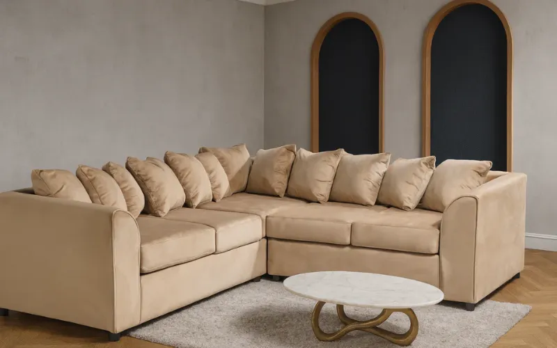 Beige Modular 5 Seater L Shape Modern Couch 2C2 Scatter Cushions Corner Sofa