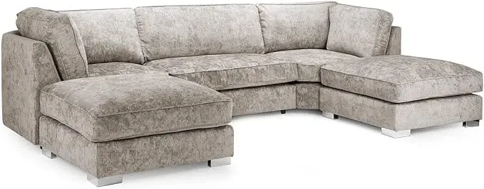 Modern Bishops Beige U-Shape Sofa Corner Couch , Sofa Bed with 2 Moveable Footstool
