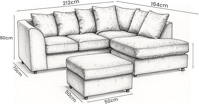 Mink Crushed Velvet Corner Sofa with Footstool  Memory Foam Cushions – Modern Sectional Sofa for Living