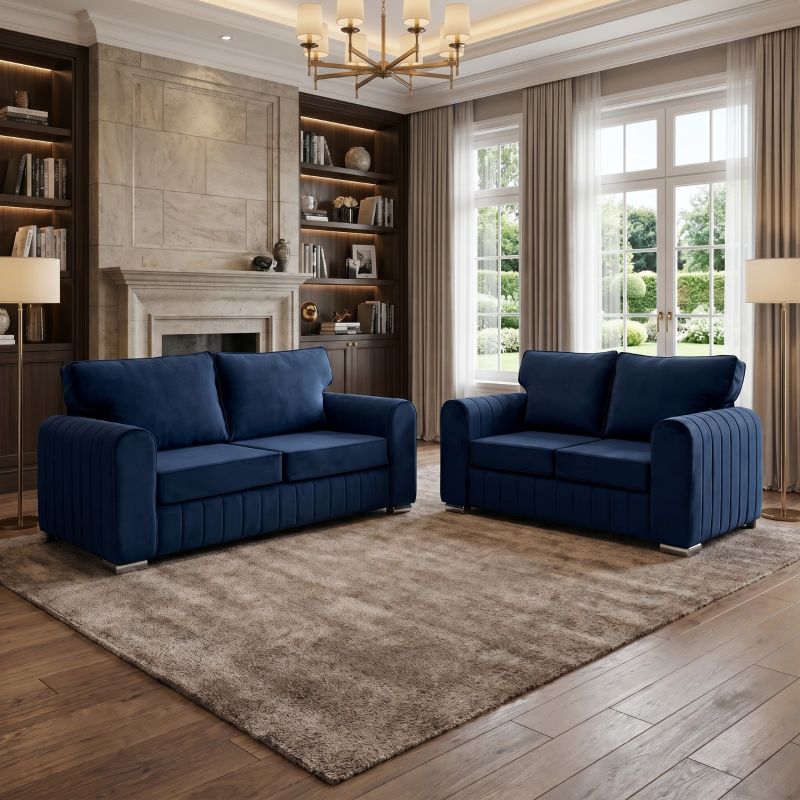 Blue 3 seater 2 seater sofa suite lilly style 3 seater & 2 seater High Back  sofa