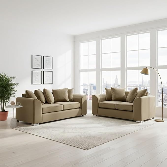 Plush Velevt Beige 3/2 Seater Sofa