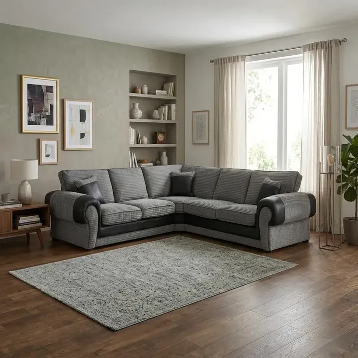 Tango Corner Sectional Couch Jumbo Cord 3 2 Seater Sofa Grey/Beige Arm Chair
