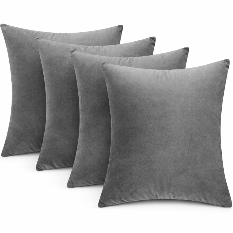 Pack of 1 2 3 4 Plush Velvet Cushion with Covers Light Grey Soft Sofa Pillows UK