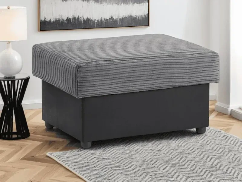 Logan Jumbo Cord Square Footstool Black/Grey