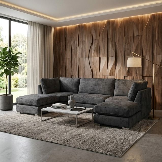 Large Grey U shape Corner Sofa 7 Seater Modular Couch Detachable Footstool