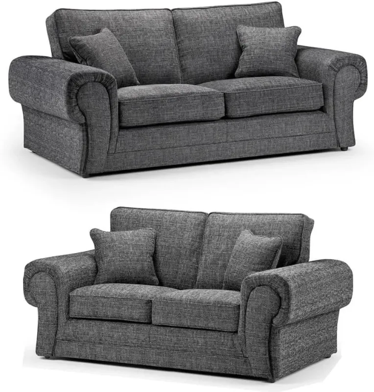 3 2 Seater Sofa Set Formal Back Comfy Chesterfield grey Large Footstool Chair